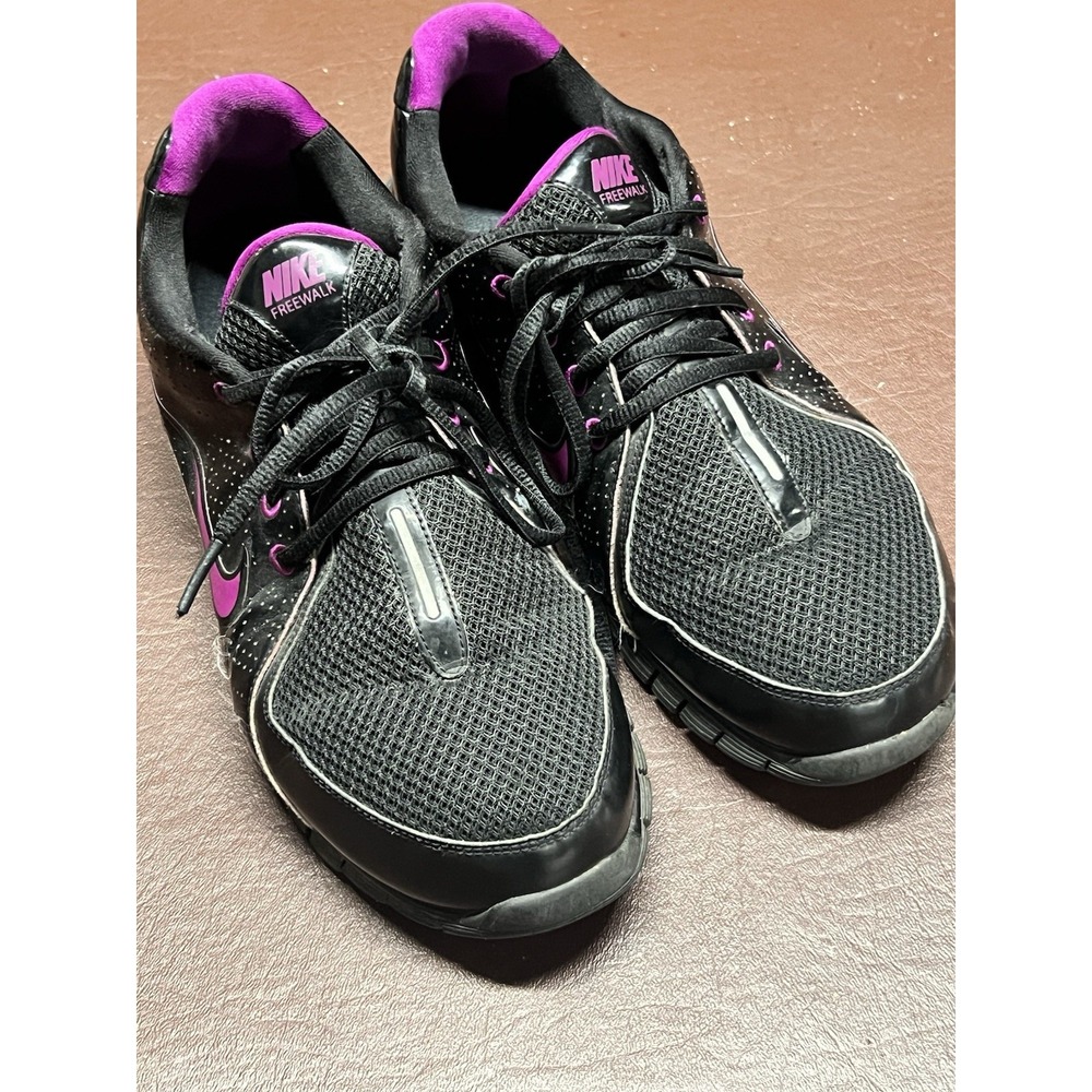 Size 10 Nike Free‎ Walk Women's Black Mesh Patent Leather Sneakers Shoes